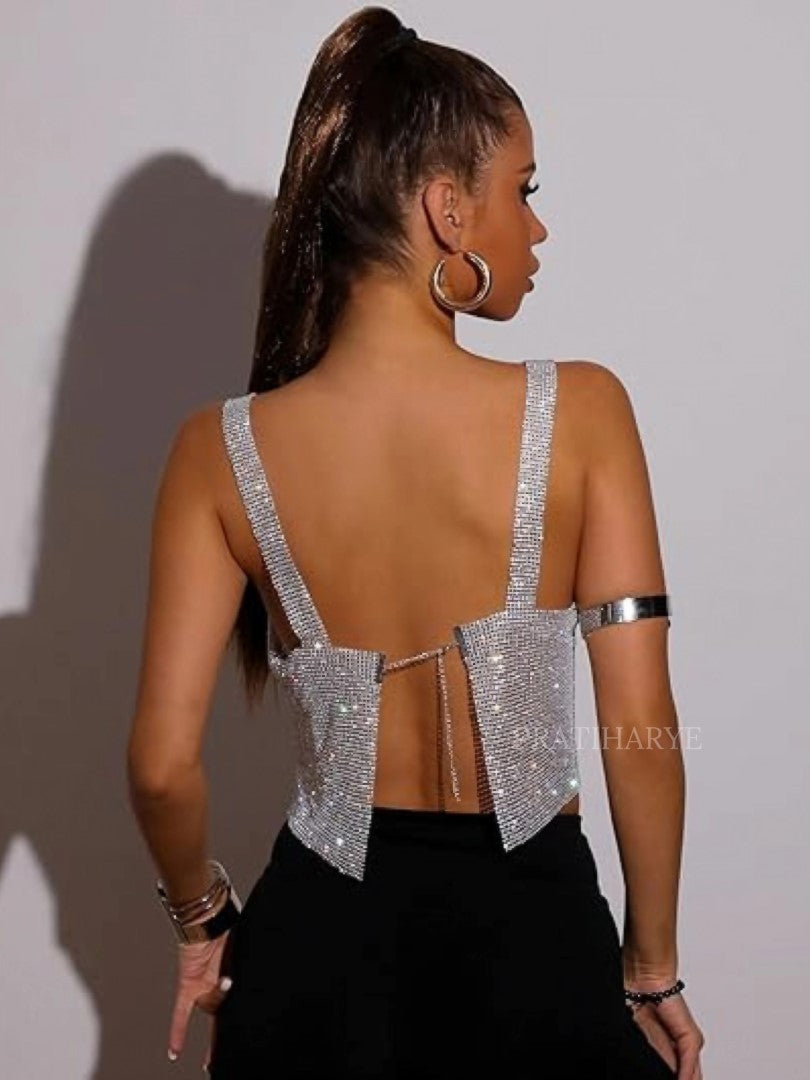 Metallic Square Neckline Crop Top