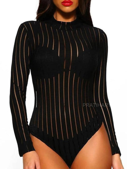 Stripped Sheer Bodysuit