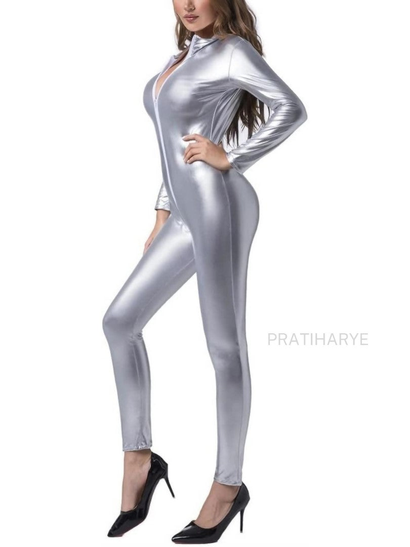 Faux Leather Metallic Catsuit