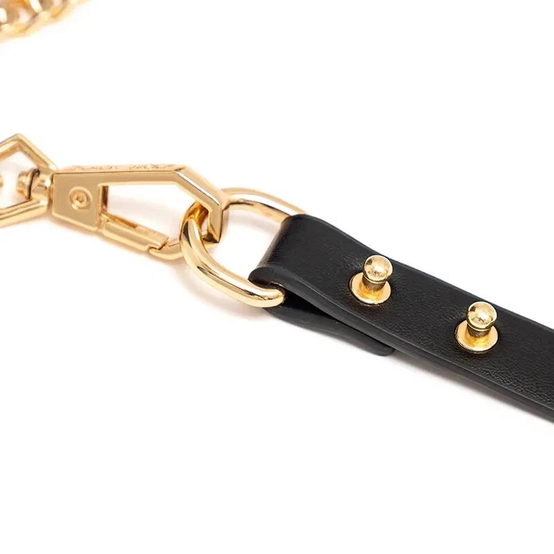 Leather Wrist Cuffs with Gold Chain