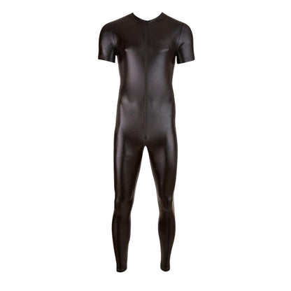 Men Pu Leather Half Sleeve Jumpsuit Matt Finish