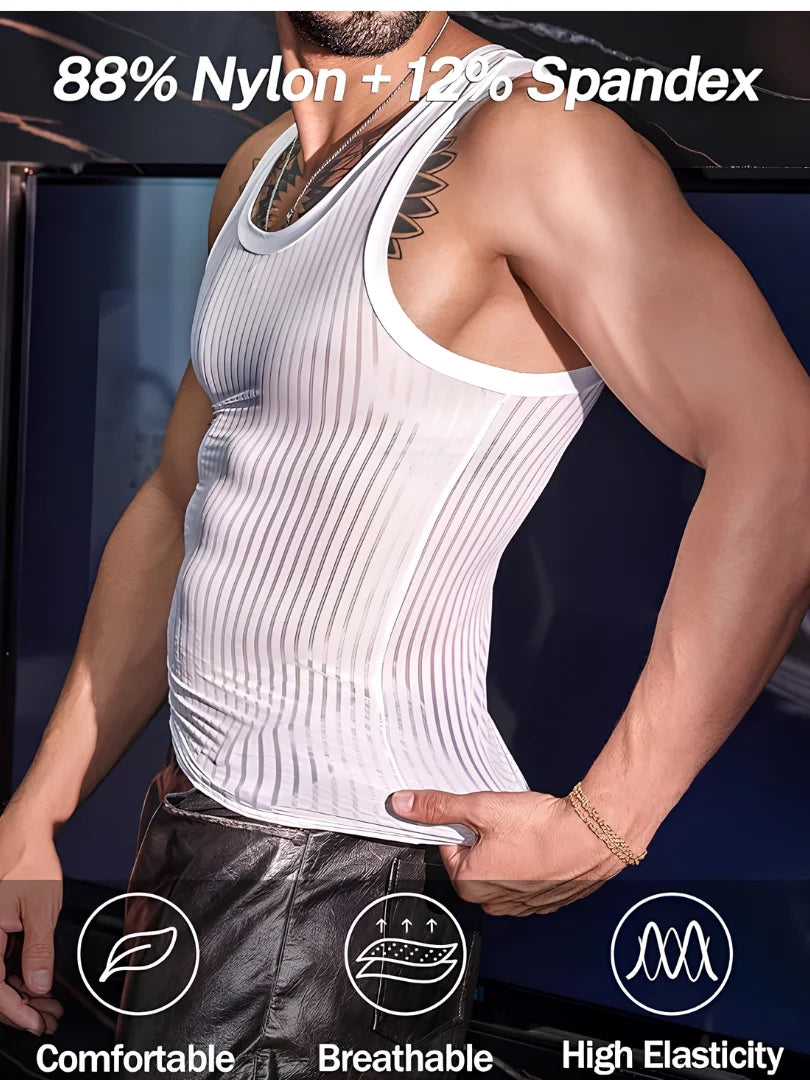 Men’s Sexy Striped Soft Tank Top - White
