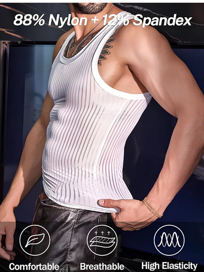 Men’s Sexy Striped Soft Tank Top - White