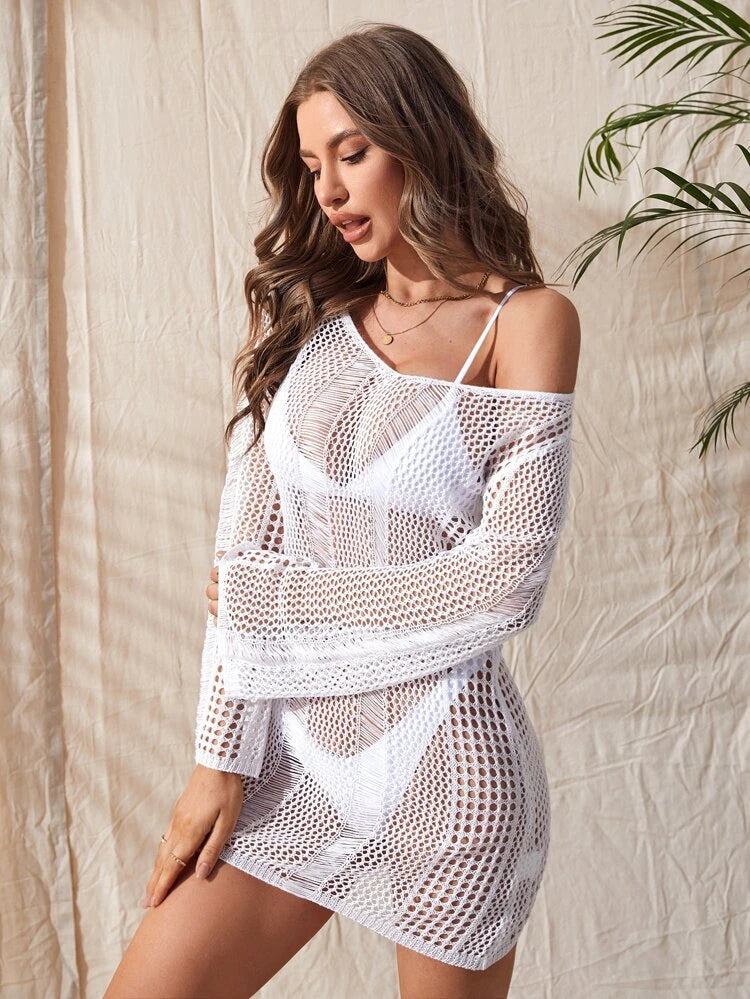 Pratiharye Premium Women's Crochet Cover Up - Long Sleeve Hollow Out Bikini Swimsuit