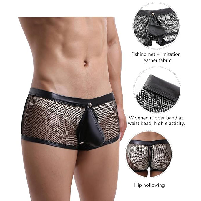 Mesh Leather Patch Men’s Sexy Boxer
