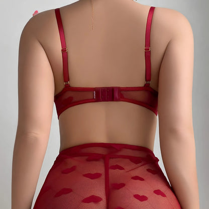 Heart Print Sexy lingerie Lace Babydoll Longgown