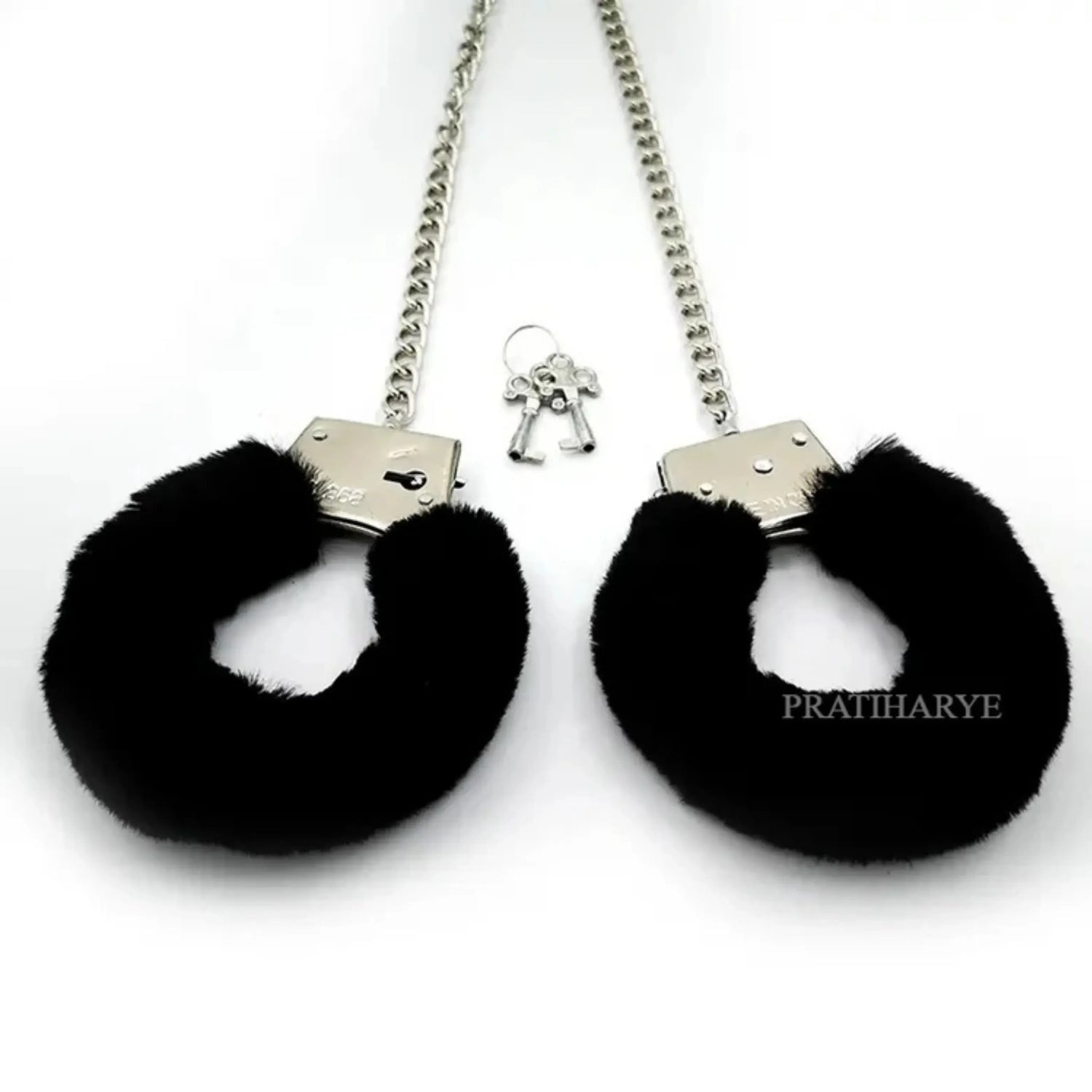 Soft Furry Steel Handcuff with Butt Plug Chain