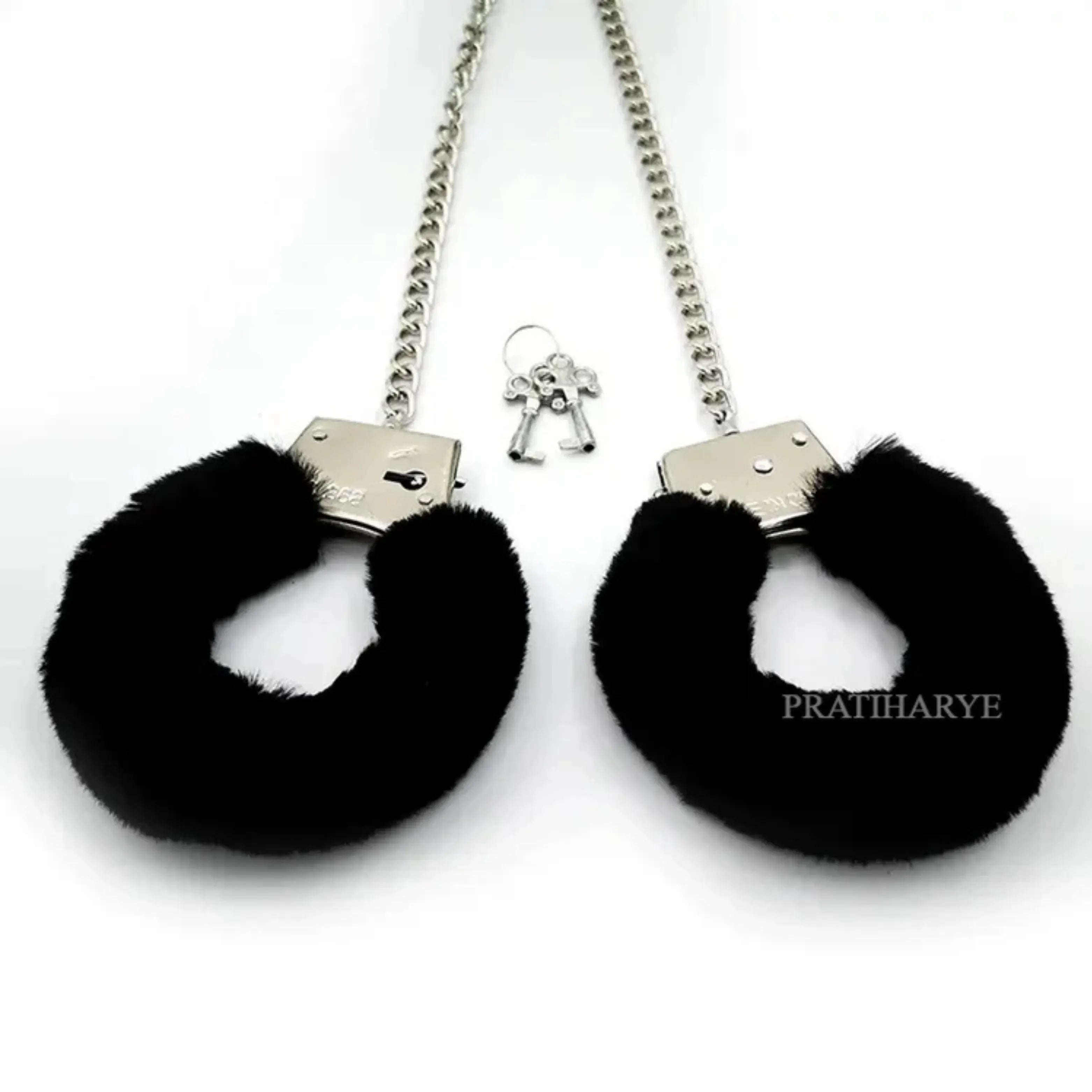 Soft Furry Steel Handcuff with Butt Plug Chain