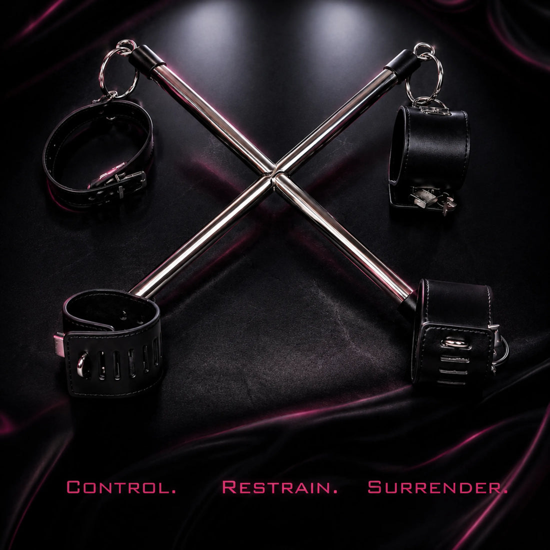 Stainless Steel Leather Wrist &amp; Ankle Restraint Spreader Bar Set