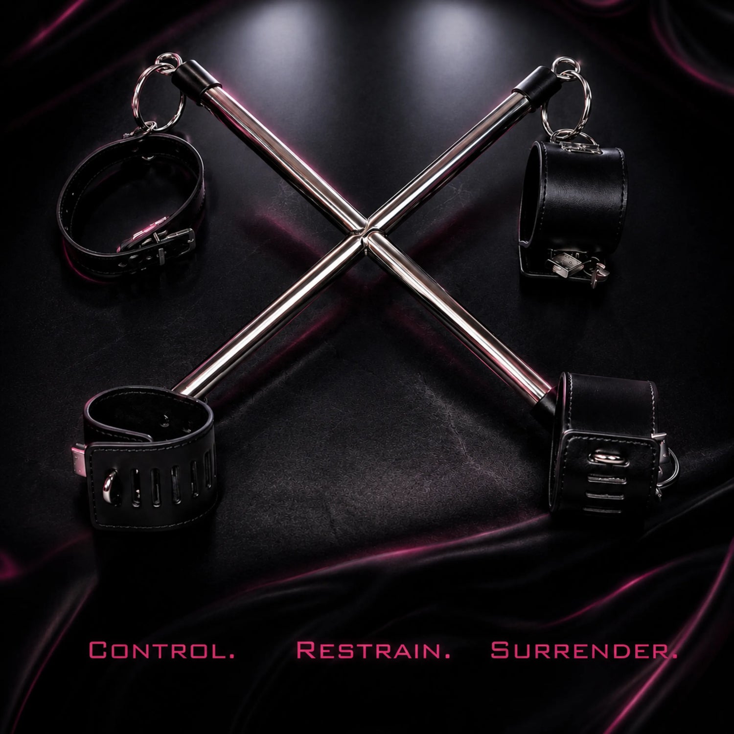 Stainless Steel Leather Wrist &amp; Ankle Restraint Spreader Bar Set