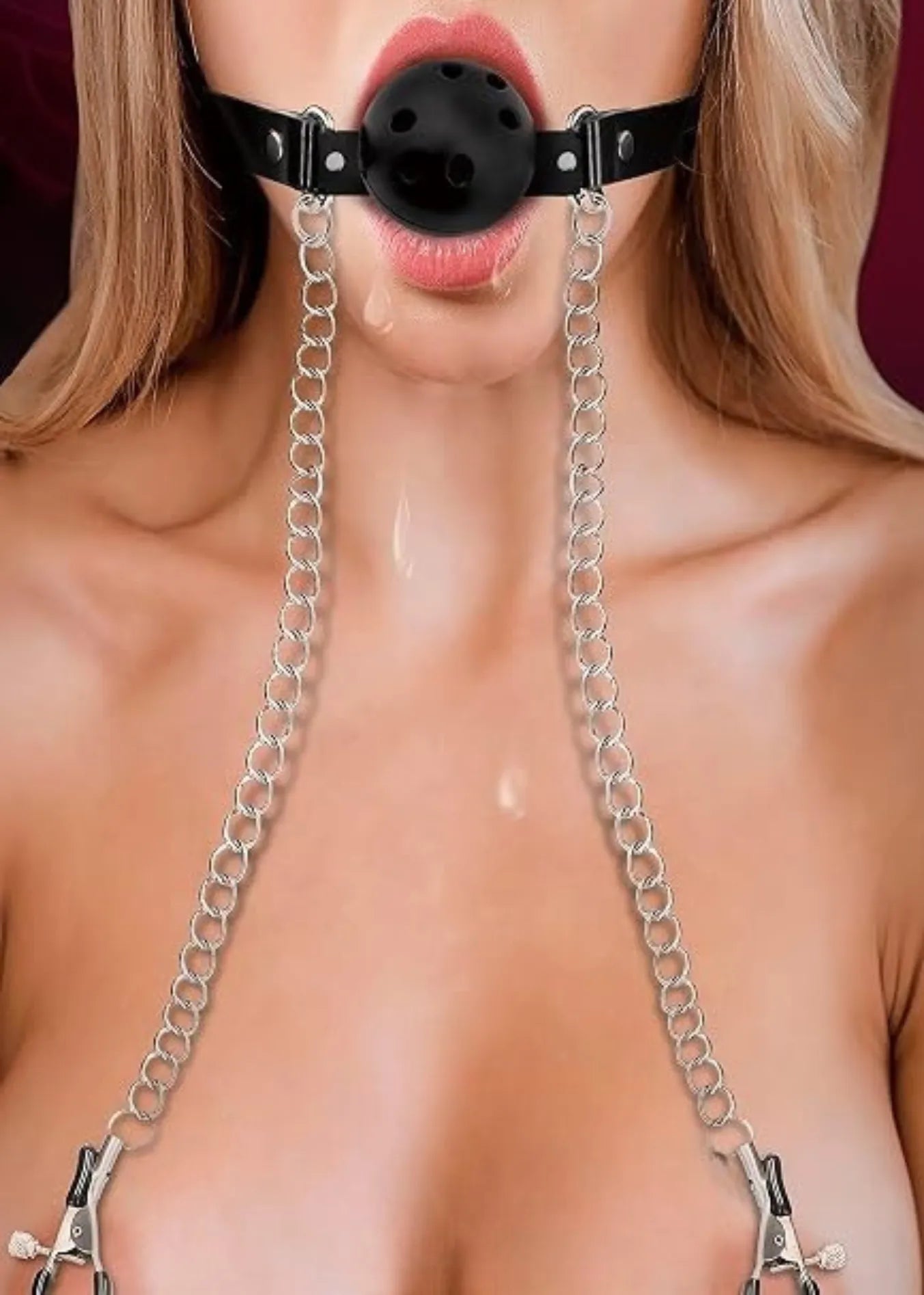 Mouth Gag Ball with Nipple Clamps