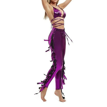 Metallic Fringe Pant with Bra