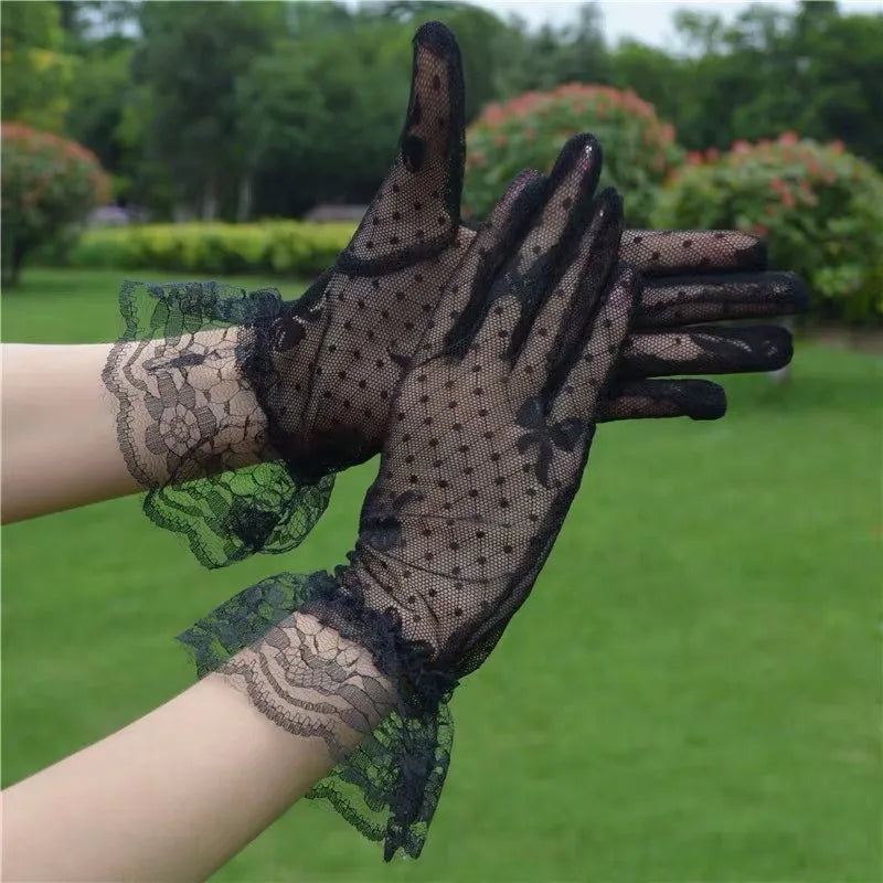 Elegant Sheer Short Polka Dot Lace Gloves