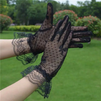 Elegant Sheer Short Polka Dot Lace Gloves