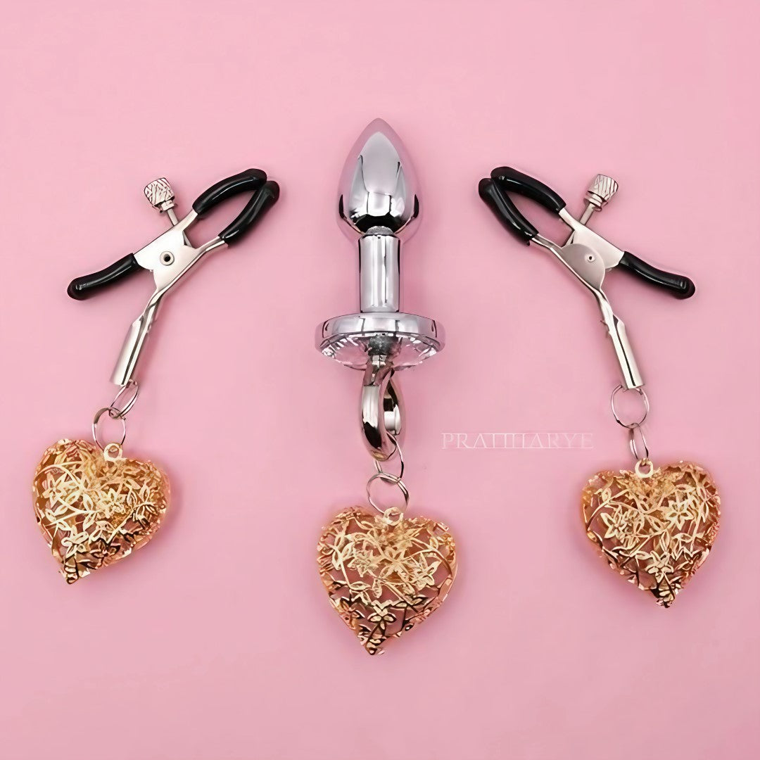 Premium 3pc Butt Plug with Nipple Clamps