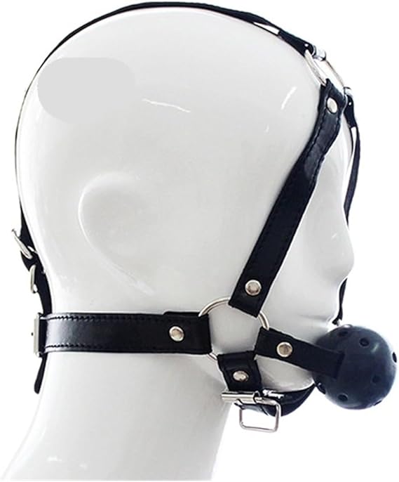 Leather Strap Face mask with Mouth Gag Ball