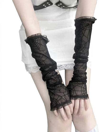 Gothic Spiderweb Mesh Arm Gloves