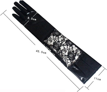 Faux Leather Lace Splicing Halloween Gloves