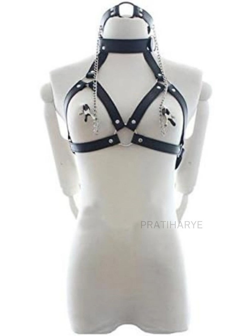 Chest Harness with Gag strap &amp; Nipple Clamp