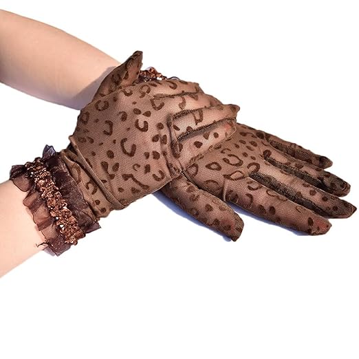 Leopard Net Gloves with Ruffle Trim