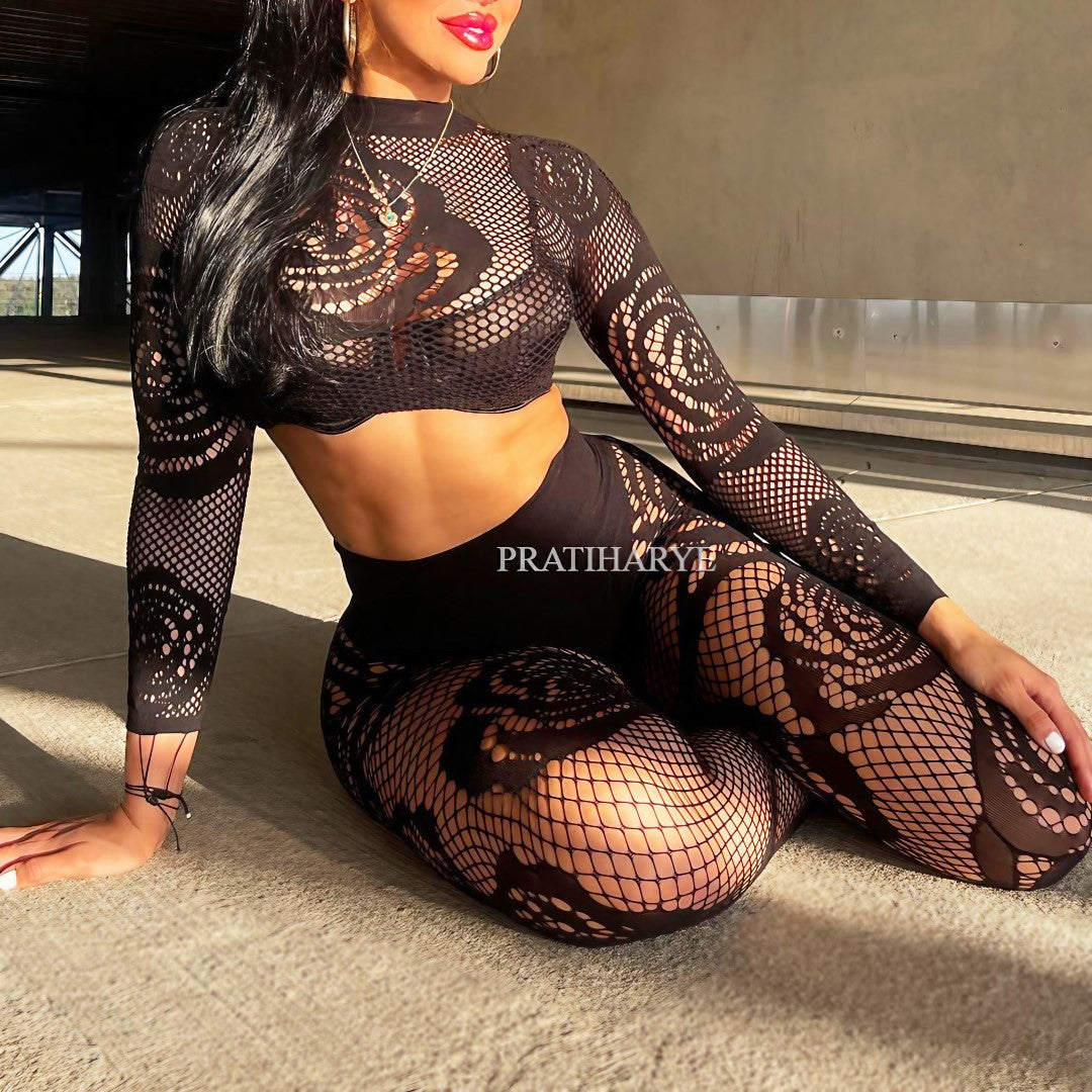 Mesh Rose Fishnet Set