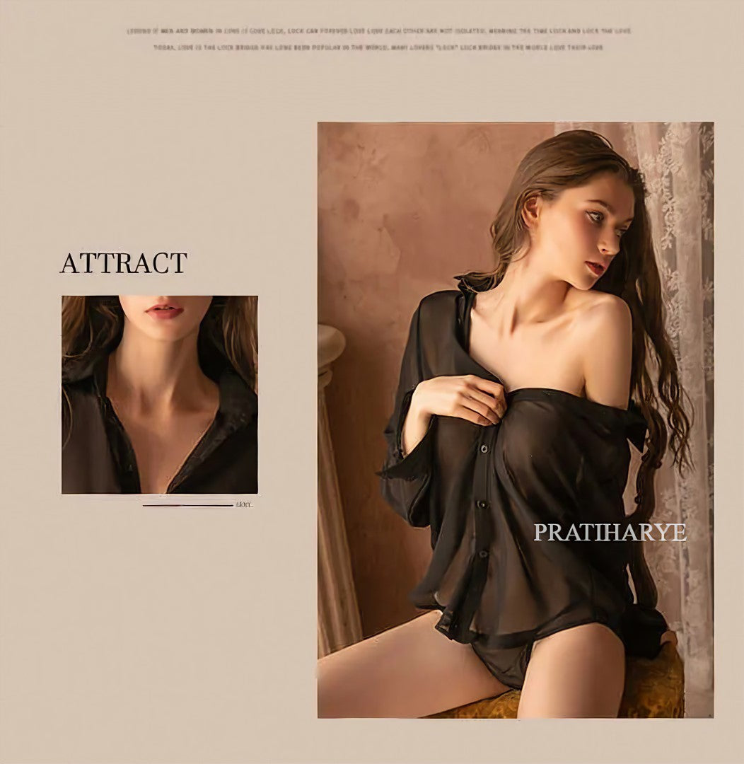 black chiffon sheer chain shirt