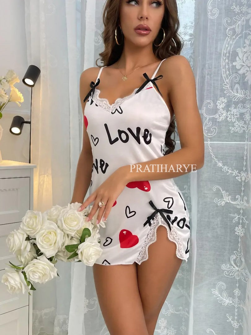 Love Printed Side Slit Chemise