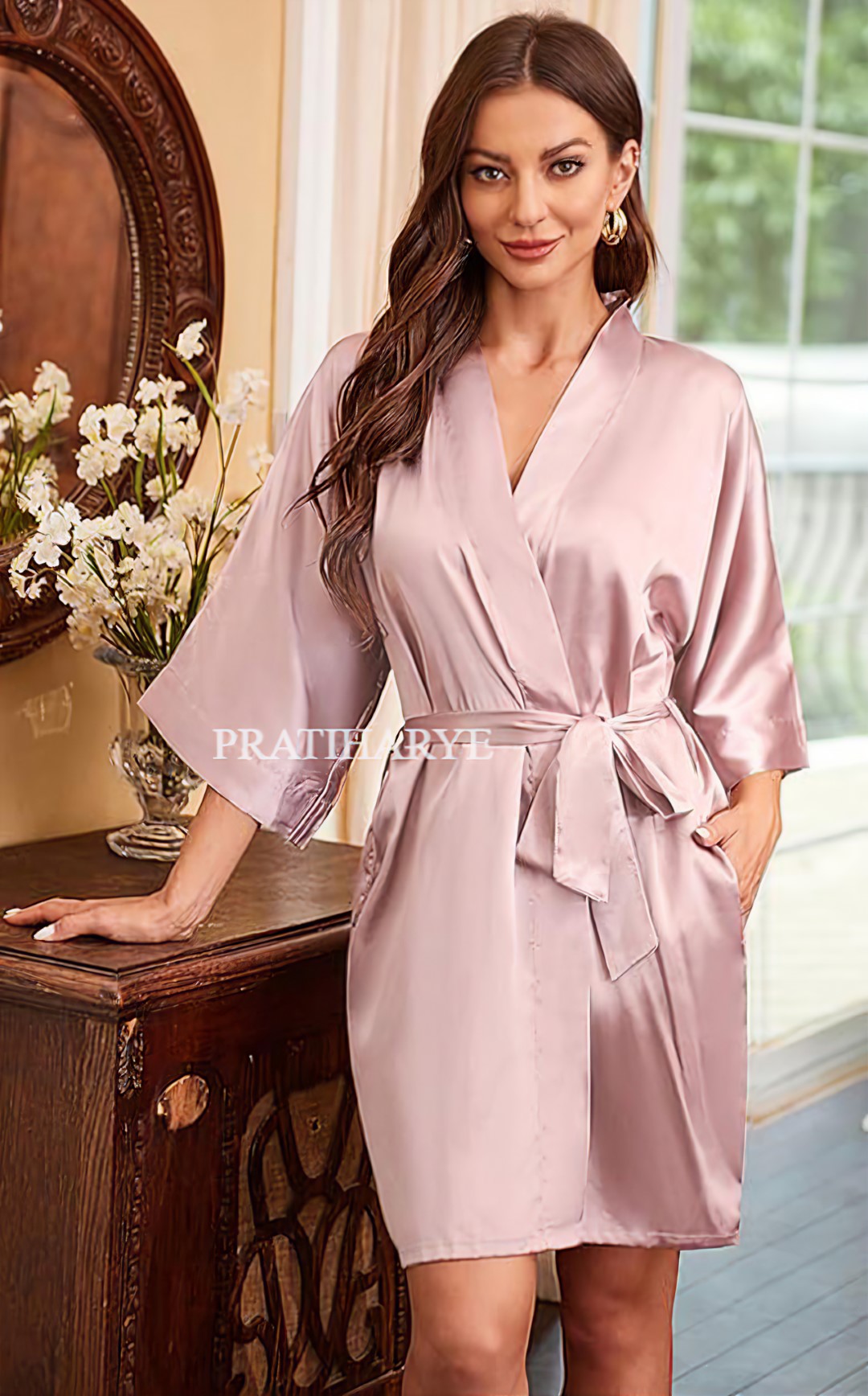 Plain satin Babydoll with chiffon robe Nightgown set - Private Lives