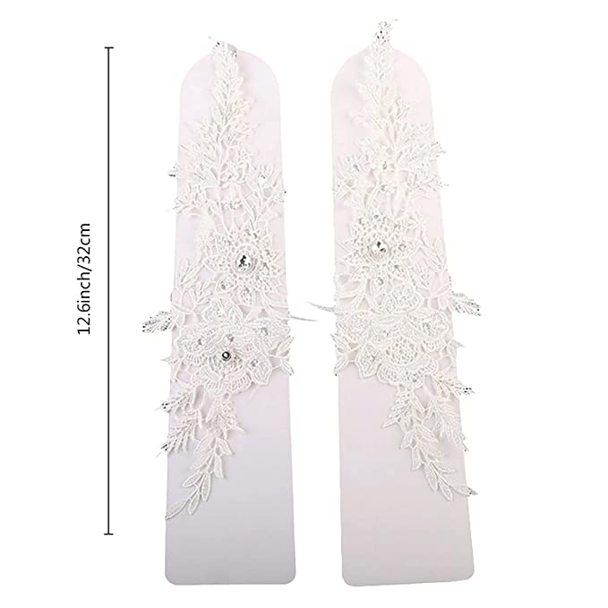 Long Bride Lace Gloves with Crystal Beading