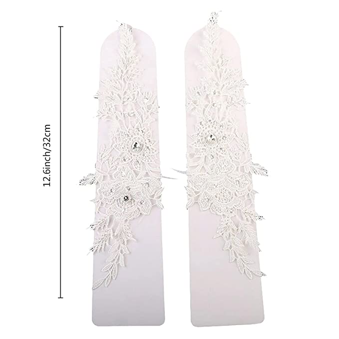 Pratiharye White Bride Lace Gloves Crystal Beading Elegant Gloves Wedding Accessories - SHORT and LONG