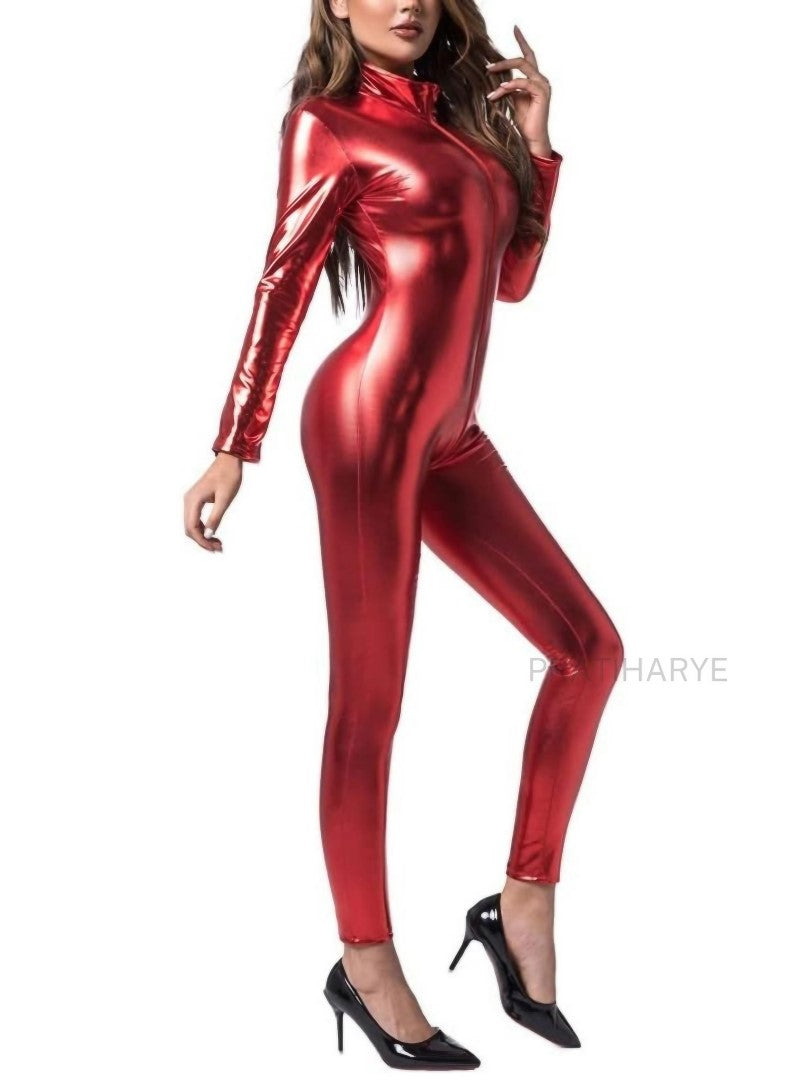 Faux Leather Metallic Catsuit