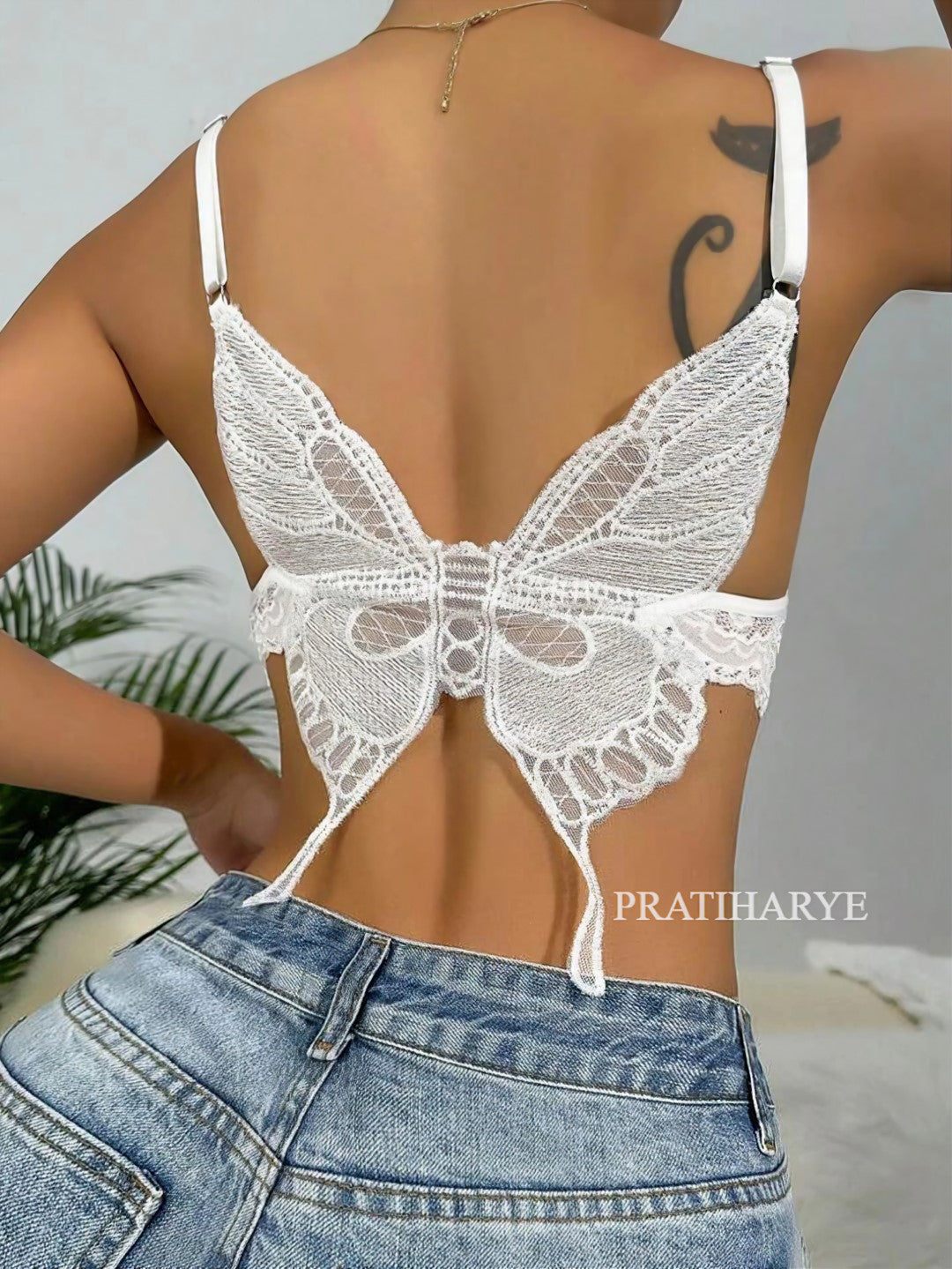 Butterfly floral Lace Lingerie - Bow Front Floral Lace Bra - Butterfly Shaped Wireless Bralette Underwear 