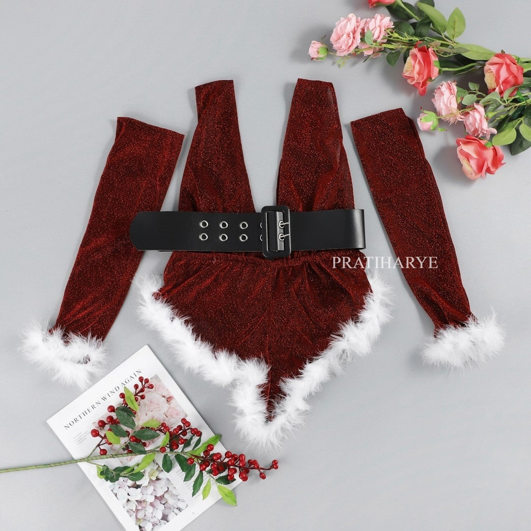 Front Cut Out Christmas Teddy Bodysuit - Pratiharye