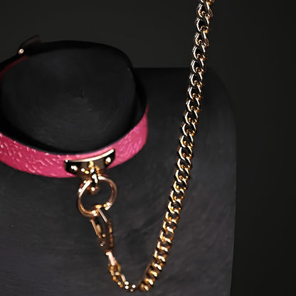 Pink Snake Skin Neck Collar Leash Set