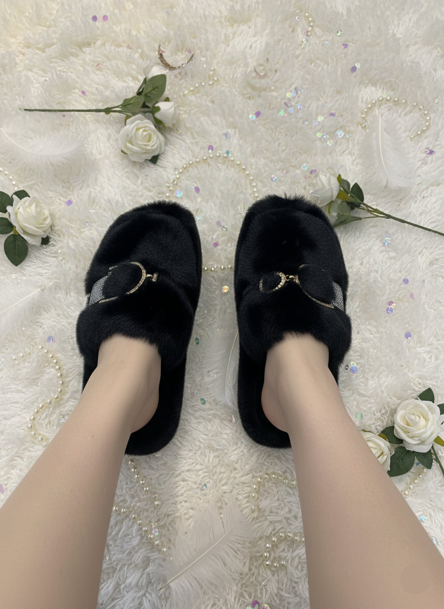 Luxe Furry Buckle Bridal Slippers