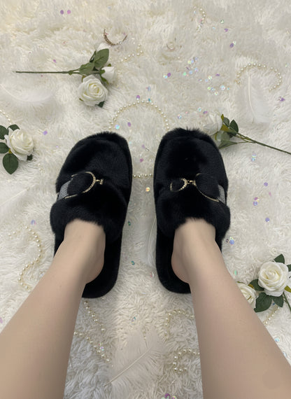 Luxe Furry Buckle Bridal Slippers