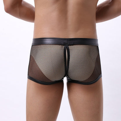 Mesh Leather Patch Men’s Sexy Boxer