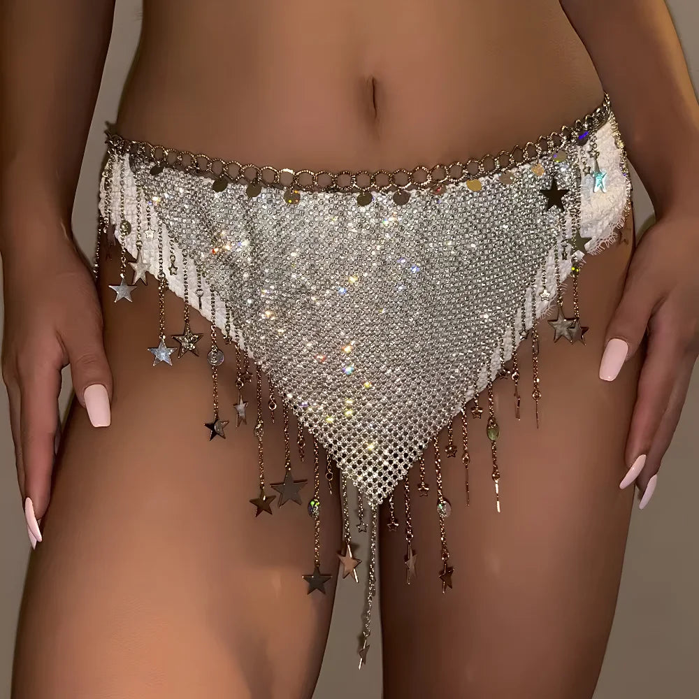 Silver Star Tassel Sexy Lingerie Chain Bikini Set