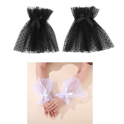 Mesh Flare Polka Dot Short Hand Gloves