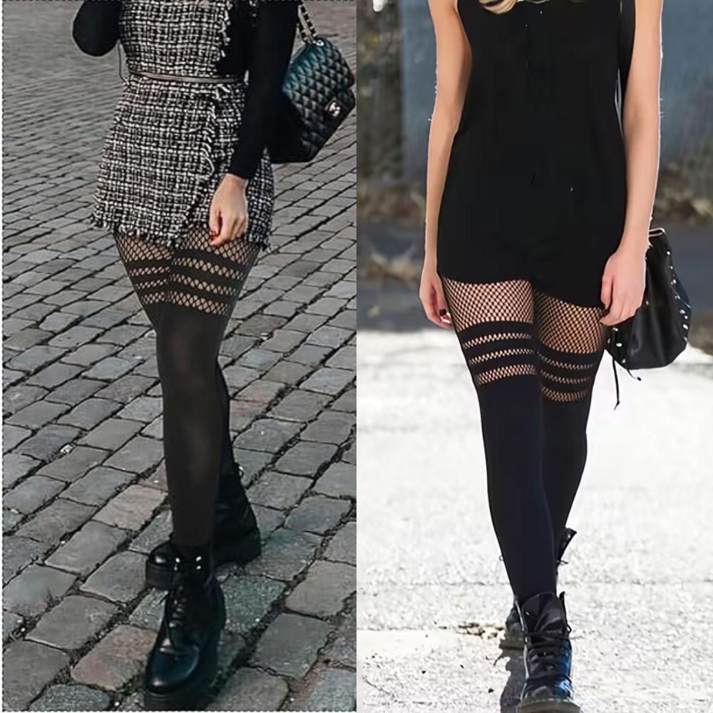 Sheer Fishnet Strips Pantyhose Stocking