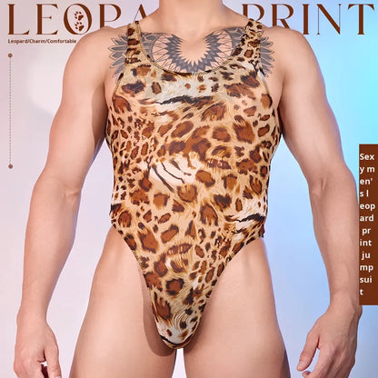 Men’s Leopard Print Sleeveless Bodysuit