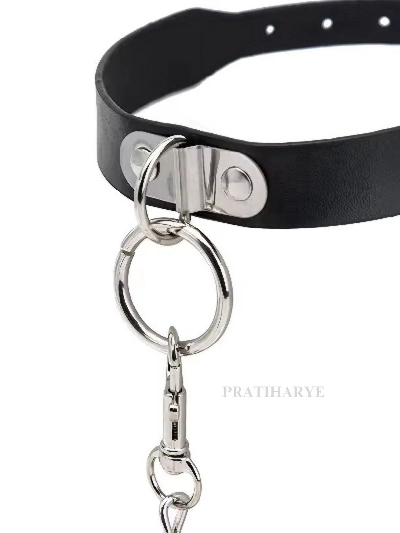 Pu leather Metal Chain Collar leash