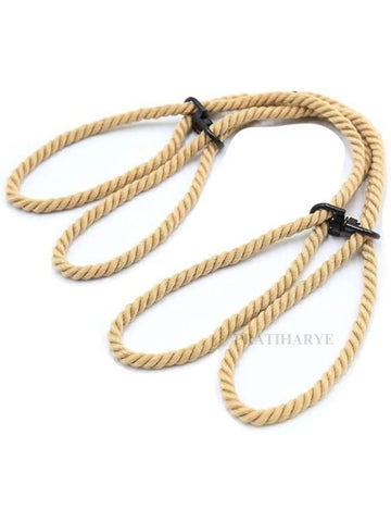 Beige braided rope handcuff with two metal locking clips and adjustable loops