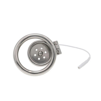 Electric Steel Flat Chastity Cage with Anal/butt Plug