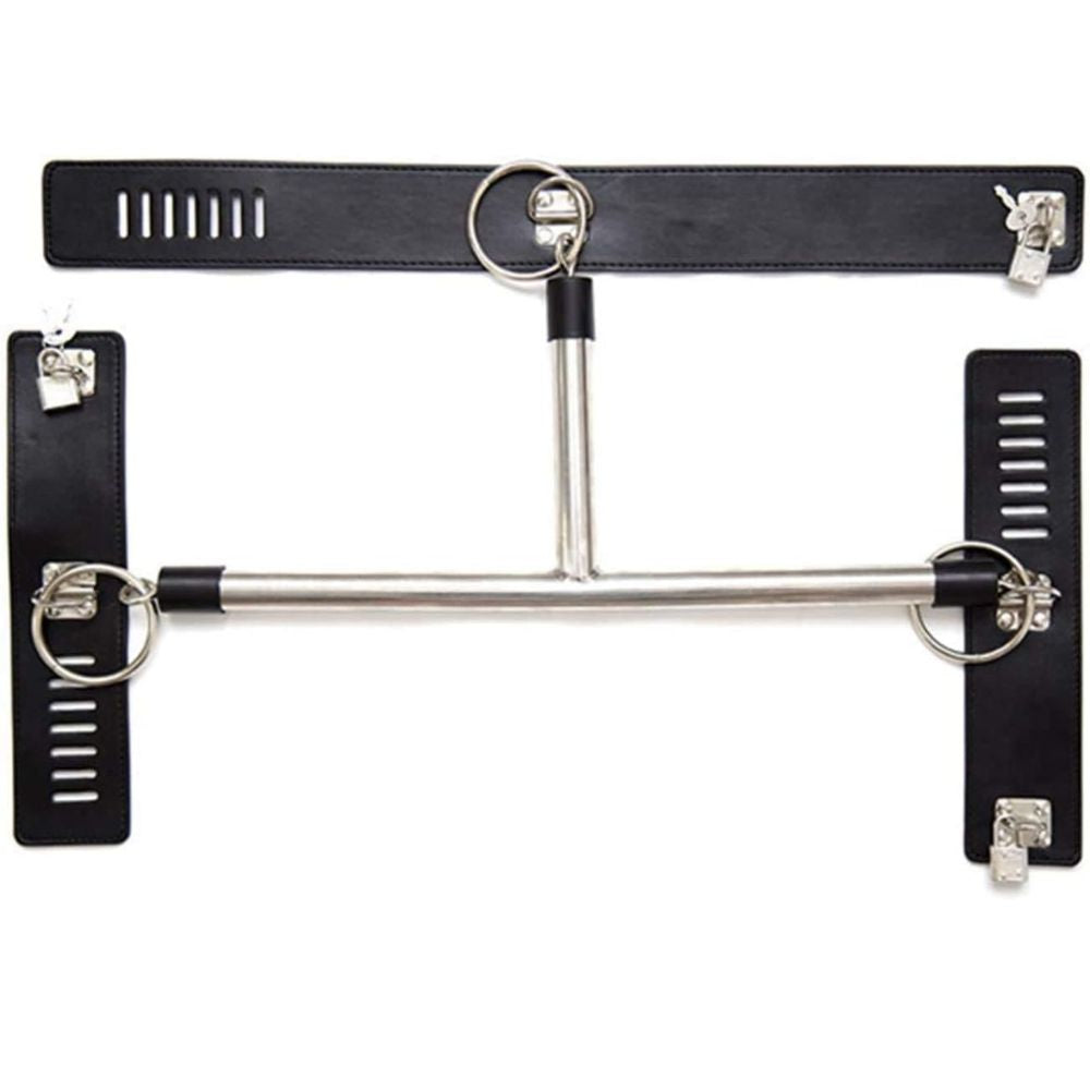 Heavy Stainless Steel Spreader Bar with Collar and Wrist Cuffs