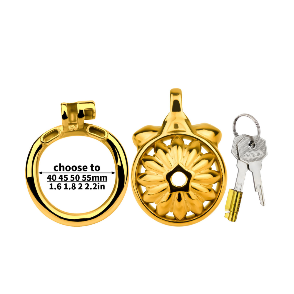 Premium Steel Gold Flat Chastity Cage