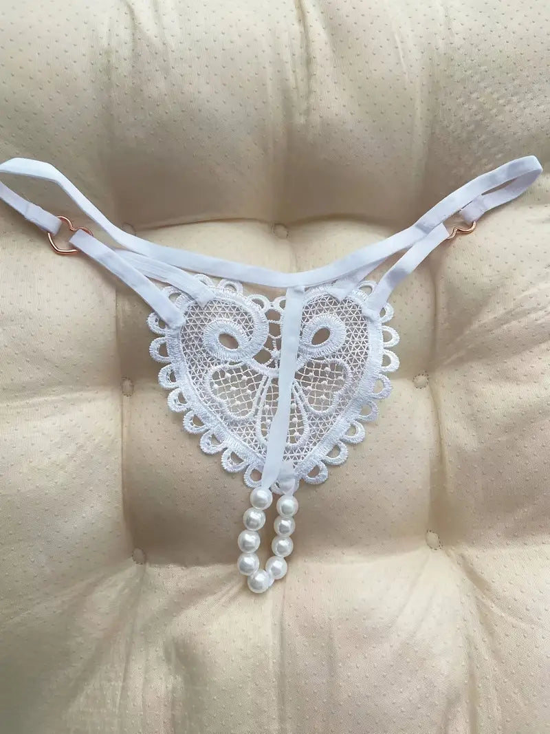 Heart Lace Pearl Thong