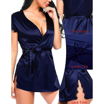 Pratiharye Lace Trim Short Satin Robe