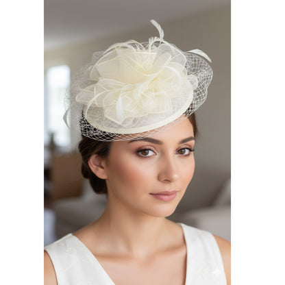 Ivory Floral Mesh Fascinator with Vei