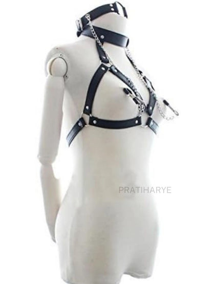 Chest Harness with Gag strap &amp; Nipple Clamp